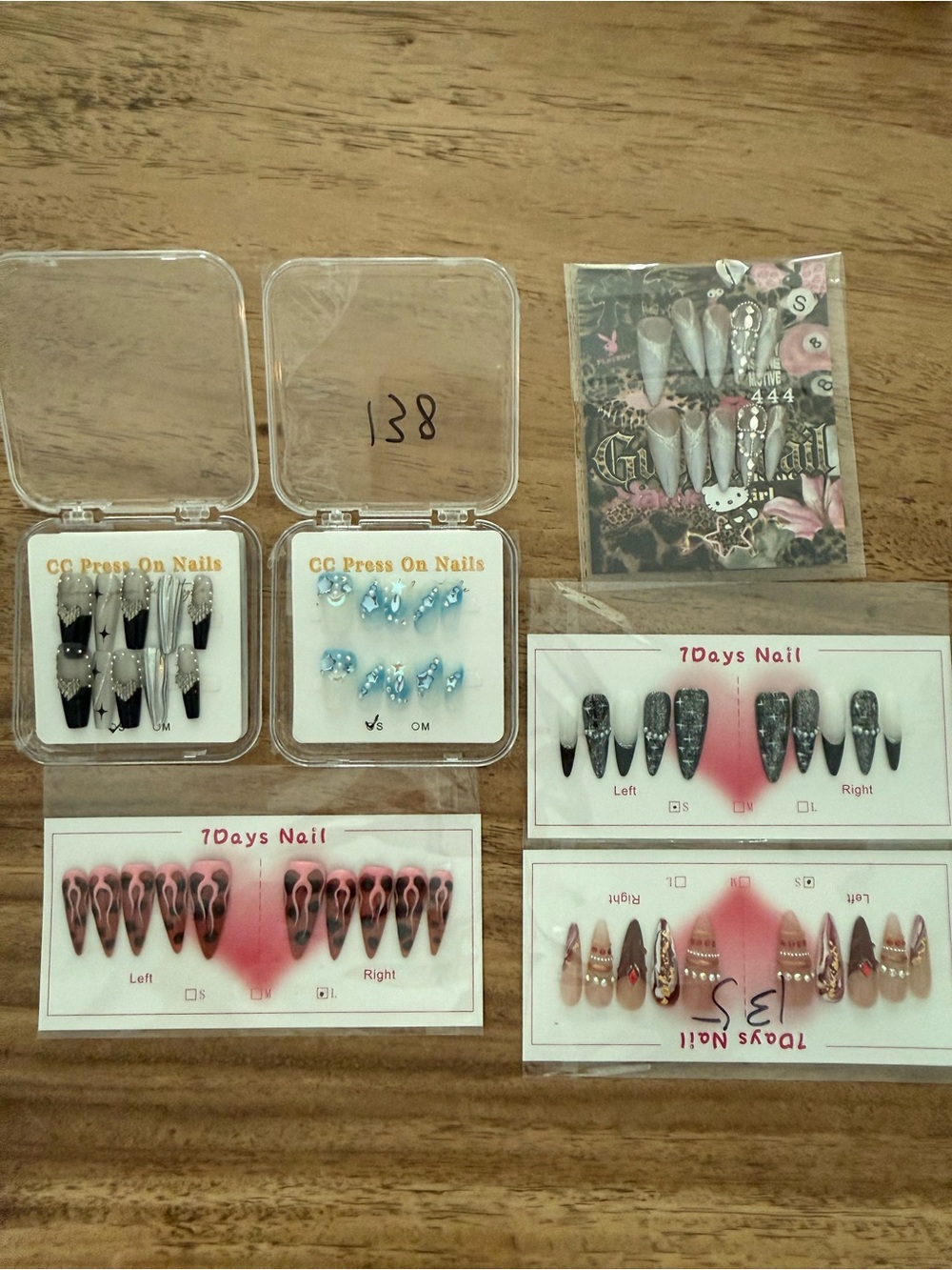 Lot of Assorted Women's Press-On Nail Set in Black, Pink, Gray
